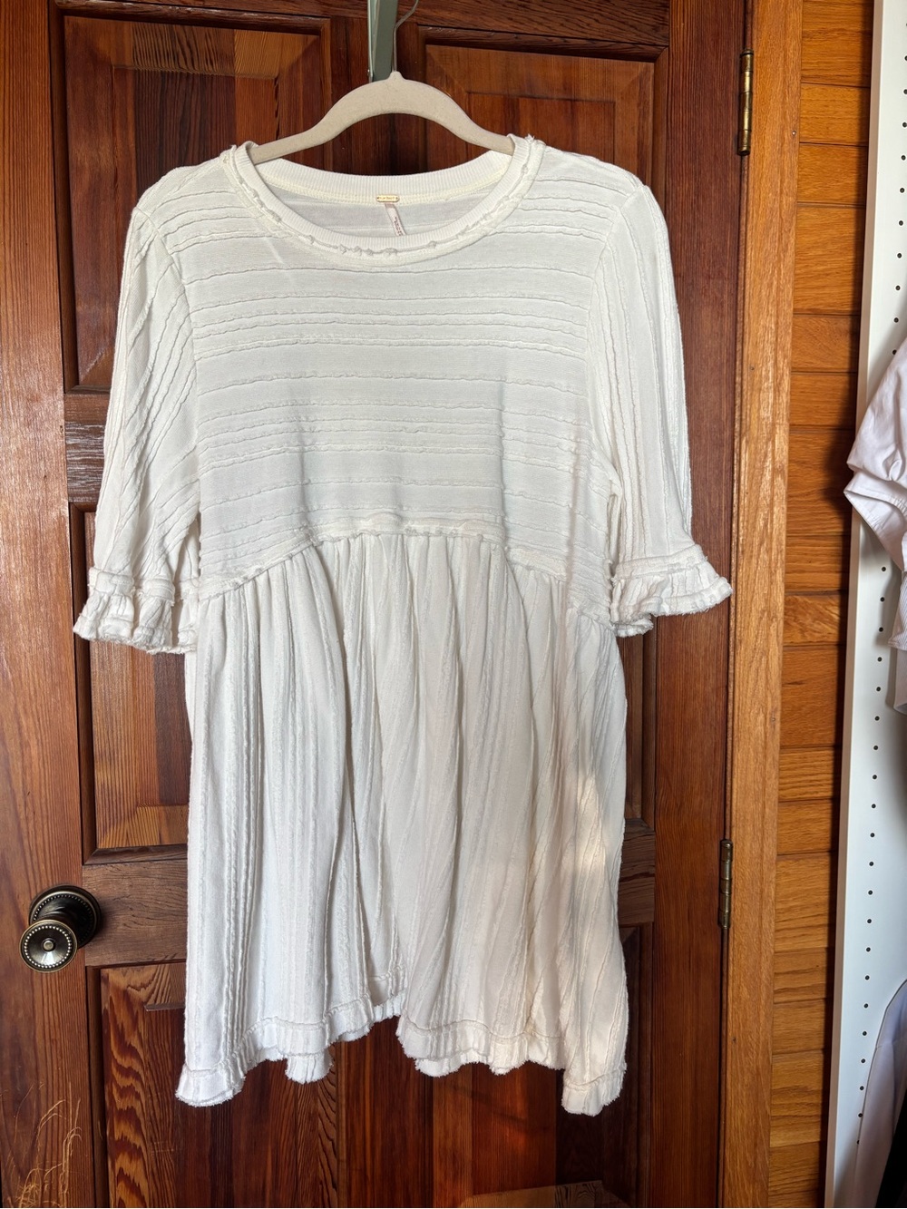 Free People Cream Textured Ruffle-Sleeve Tunic Dress